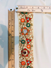 Mirror embroidered trim, multi color with nude background