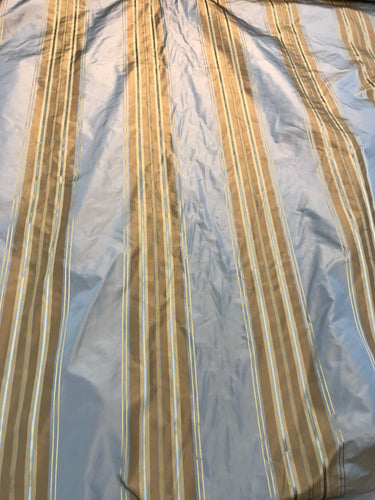 Silk taffeta satin stripe 54" wide     Beautiful gold bluesh grey     Fabric sold by the yard
