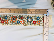 Mirror embroidered trim, multi color with nude background