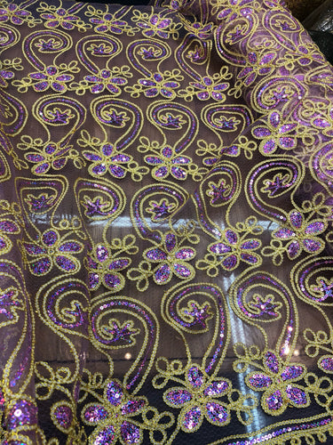 Lilac Tule cording lace 52" wide    Fabric sold by the yard