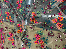 Italian designer  fabric Floral embroidery on tulle fabric.  Price for One Yard 50&quot; wide. Usable for apparel,accessories and interior design