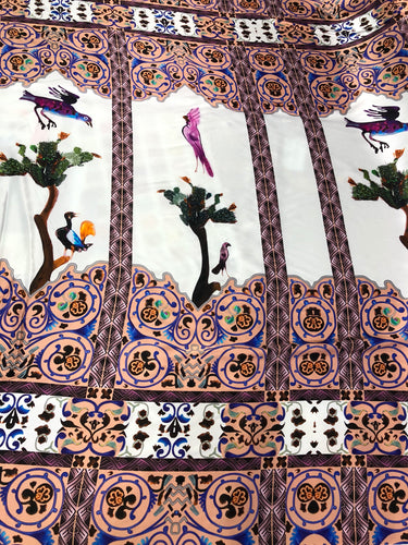 100% silk satin charmouse print                               54" wide suitable for evening dress, scarp etc