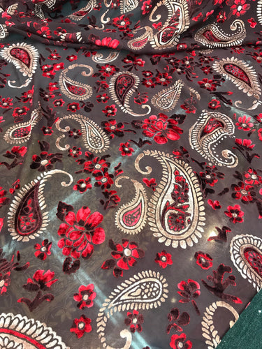 Italian designer Chiffon Velvet Burnout fabric Floral print. Price for One Yard  45" Wide