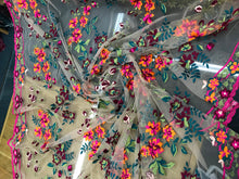 Italian designer  fabric Floral embroidery on tulle fabric.  Price for One Yard 50&quot; wide. Usable for apparel,accessories and interior design