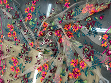Italian designer  fabric Floral embroidery on tulle fabric.  Price for One Yard 50&quot; wide. Usable for apparel,accessories and interior design