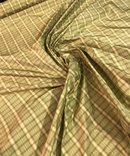 Silk taffeta plads fabric  54&quot; wide                    Sold by the yard            Beautiful apple green & light yellow gold combination