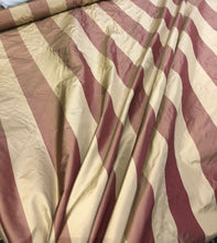 Silk taffeta stripes 54&quot; wide     Sold by the yard      Color: gold & wine