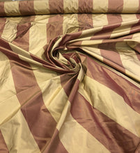 Silk taffeta stripes 54&quot; wide     Sold by the yard      Color: gold & wine