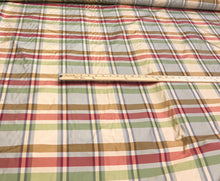 Silk taffeta plads 54&quot; wide     Sold by the yard       Beautiful wine red green gold with greyish background