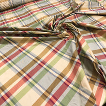 Silk taffeta plads 54&quot; wide     Sold by the yard       Beautiful wine red green gold with greyish background