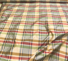 Silk taffeta plads 54&quot; wide     Sold by the yard       Beautiful wine red green gold with greyish background