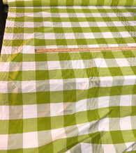 100% silk shantung plaid 54&quot; wide   Beautiful green white color     Fabric sold by the yard