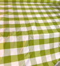 100% silk shantung plaid 54&quot; wide   Beautiful green white color     Fabric sold by the yard