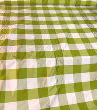100% silk shantung plaid 54&quot; wide   Beautiful green white color     Fabric sold by the yard