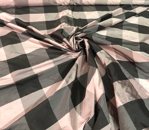 100% silk shantung plaids   Beautiful dusty rose pink & brown color     Fabric sold by the yard
