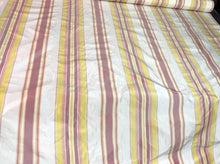 100% silk taffeta stripe 54&quot; wide    Beautiful pink yellow white color      Fabric sold by the yard