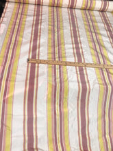 100% silk taffeta stripe 54&quot; wide    Beautiful pink yellow white color      Fabric sold by the yard