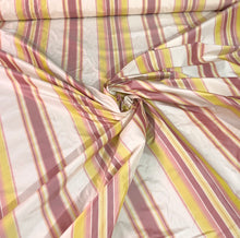 100% silk taffeta stripe 54&quot; wide    Beautiful pink yellow white color      Fabric sold by the yard