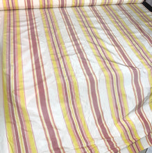100% silk taffeta stripe 54&quot; wide    Beautiful pink yellow white color      Fabric sold by the yard