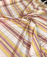 100% silk taffeta stripe 54&quot; wide    Beautiful pink yellow white color      Fabric sold by the yard