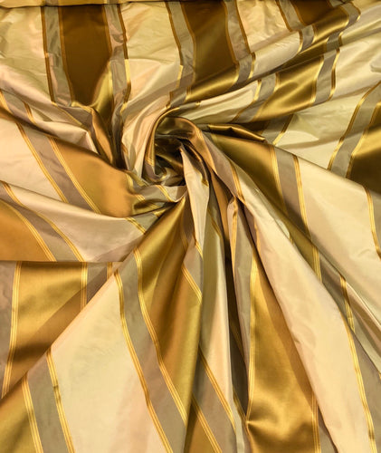Silk satin taffeta stripe 54" wide    Beautiful gold yellow cream color     Fabric sold by the yard
