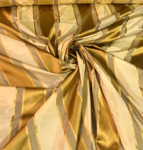 Silk satin taffeta stripe 54&quot; wide    Beautiful gold yellow cream color     Fabric sold by the yard