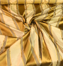 Silk satin taffeta stripe 54&quot; wide    Beautiful gold yellow cream color     Fabric sold by the yard