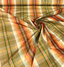 Silk taffeta plaid 54&quot; wide     Beautiful gold orange brown colors    Fabric sold by the yard