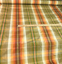 Silk taffeta plaid 54&quot; wide     Beautiful gold orange brown colors    Fabric sold by the yard