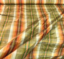 Silk taffeta plaid 54&quot; wide     Beautiful gold orange brown colors    Fabric sold by the yard