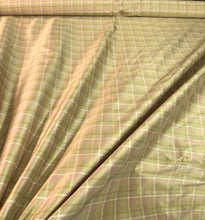 Silk shantung plaid 54&quot; wide   Beautiful tan pink shades     Fabric sold by the yard