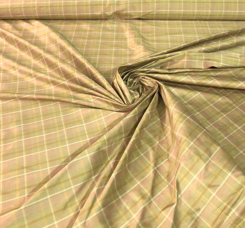 Silk shantung plaid 54" wide   Beautiful tan pink shades     Fabric sold by the yard