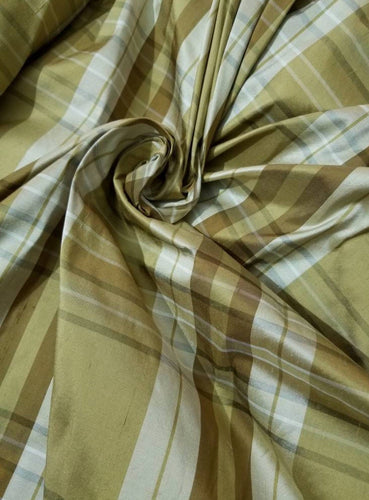 Silk shantung plaid 54" wide     Beautiful gold shades      Fabric sold by the yard