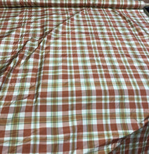 Silk taffeta plad 54&quot; wide    Beautiful copper brown white shades      Fabric sold by the yard