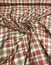 Silk taffeta plad 54&quot; wide    Beautiful copper brown white shades      Fabric sold by the yard