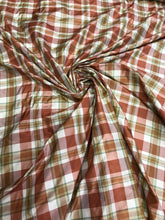Silk taffeta plad 54&quot; wide    Beautiful copper brown white shades      Fabric sold by the yard