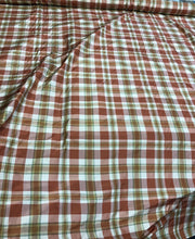 Silk taffeta plad 54&quot; wide    Beautiful copper brown white shades      Fabric sold by the yard