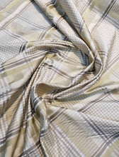 Silk taffeta satin stripes plads 54&quot; wide   Beautiful tan colors      Fabric sold by the yard