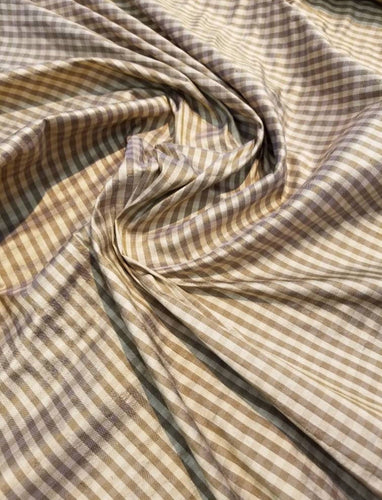 Silk shantung gingham check 54" wide     Beautiful tan gold color    Fabric sold by the yard