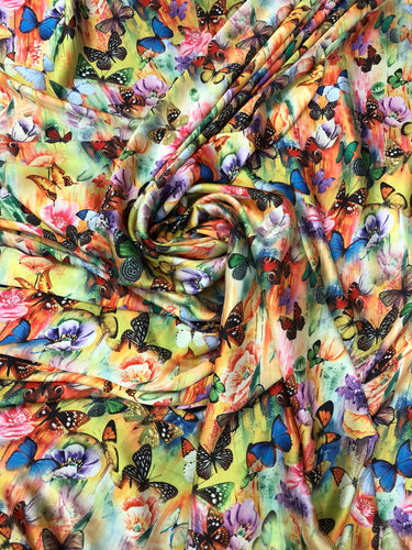 Satin charmeuse digital print 54" wide        Beautiful butterfly design    Soft silky favric sold by the yard