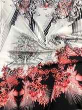 Satin charmeuse digital print 54&quot; wide      Beautiful black white red floral print    Soft silky fabric sold by the yard