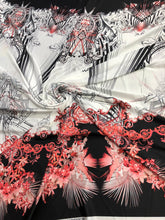 Satin charmeuse digital print 54&quot; wide      Beautiful black white red floral print    Soft silky fabric sold by the yard