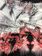 Satin charmeuse digital print 54&quot; wide      Beautiful black white red floral print    Soft silky fabric sold by the yard