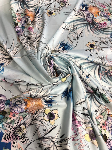 Satin charmeuse digital print 54" wide      Beautiful floral design    Soft silky fabric sold by the yard