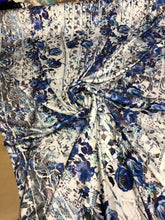 Satin charmeuse digital print 54&quot; wide     Beautiful blue shades floral print     Soft silky fabric sold by the yard