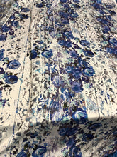 Satin charmeuse digital print 54&quot; wide     Beautiful blue shades floral print     Soft silky fabric sold by the yard
