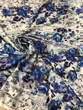 Satin charmeuse digital print 54&quot; wide     Beautiful blue shades floral print     Soft silky fabric sold by the yard