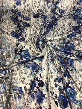 Satin charmeuse digital print 54&quot; wide     Beautiful blue shades floral print     Soft silky fabric sold by the yard