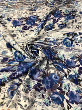 Satin charmeuse digital print 54&quot; wide     Beautiful blue shades floral print     Soft silky fabric sold by the yard