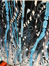 Satin charmeuse digital print 54&quot; wide    Beautiful blue black white belt design      Soft silky fabric sold by the yard